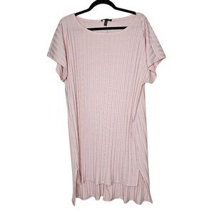 Eileen Fisher XL Pink Textured Stretch Rib Shirt Dress Casual Step Hem Boat Neck